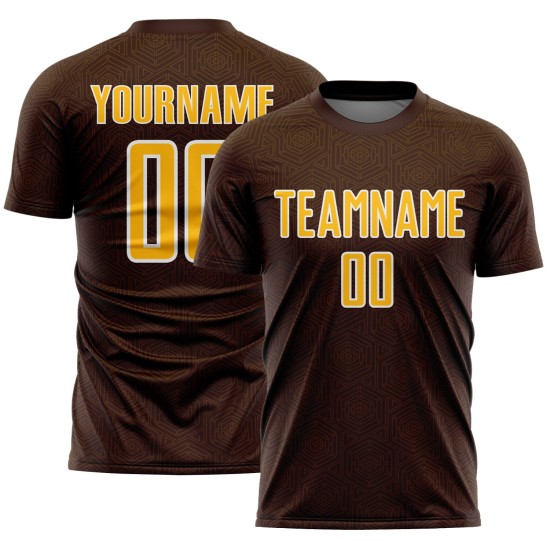 Sublimation Jersey Brown Shape Sports Geometric Uniform Gold-White Soccer Custom Sublimation Jersey Brown Shape Sports Geometric Uniform Gold-White Soccer Custom