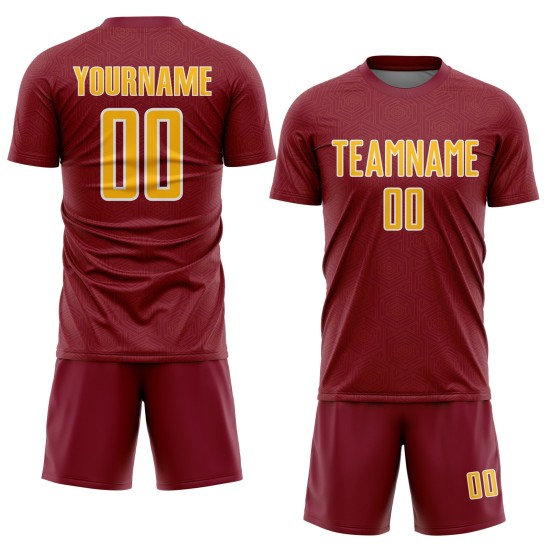 Geometric Jersey Shape Uniform Sublimation Soccer Crimson Gold-White Sports Custom Geometric Jersey Shape Uniform Sublimation Soccer Crimson Gold-White Sports Custom