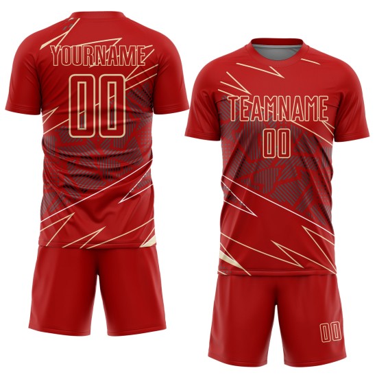 Cream Jersey Soccer Sports Red Sublimation Uniform Lines Custom Cream Jersey Soccer Sports Red Sublimation Uniform Lines Custom