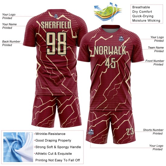 Custom Uniform Jersey Lightning Sports Soccer Sublimation Crimson Cream-Black
