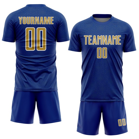 Gold-White Geometric Soccer Shape Royal Old Sports Sublimation Uniform Jersey Custom
