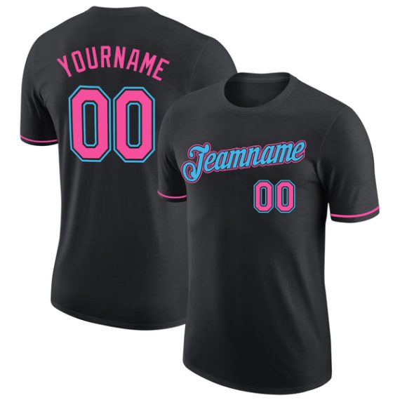 Custom Black Pink-Sky Blue Performance T-Shirt