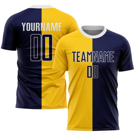 Custom Gold Navy-White Sublimation Split Fashion Soccer Uniform Jersey