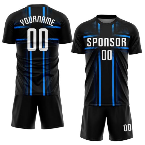 Custom Black White-Light Blue Sublimation Soccer Uniform Jersey