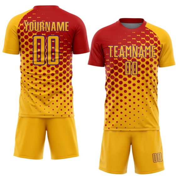 Custom Gold Red-Purple Sublimation Soccer Uniform Jersey